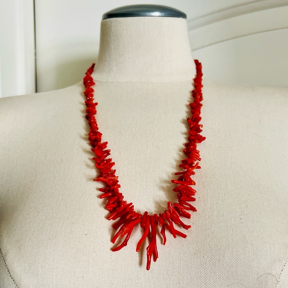 Vintage / Authentic~Red Natural Branch Coral Necklace with Turquoise